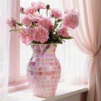 Pink Glass Vases for Flowers, Mosaic Vases Home Decor Glitter Handmade Modern Decorative Flower Holder for Home Table Decor Vase for Centerpieces Perfect for Office Living Room Banquet Wedding Gift