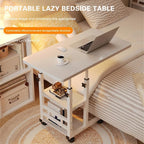 Height Adjustable c Table with Wheels, Small Overbed Tables, End Table with Storage Shelves, Sofa Desk Hospital Laptop Stand Drawing Desk Mobile Couch Snack Side Desks with Tiltable Drawing Board