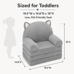 MONKISS Kids Couch, Comfy Toddler Chair, 2 in 1 Fold Out Kids Sofa, Baby Sitting Chair with Washable Cover, Toddler Furniture for Reading, TV and Playroom, Birthday Gifts, 1-4 Years Old, Grey Cat
