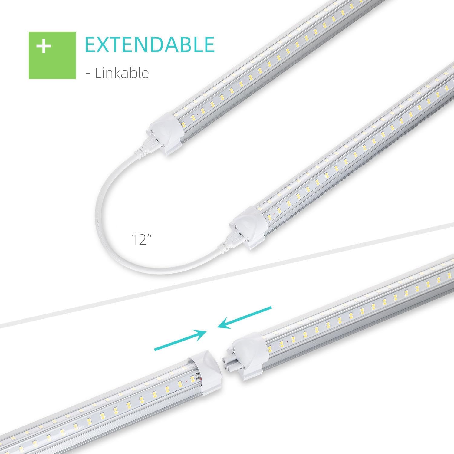 2FT LED Shop Light, 25W 3100lm Super Bright 6500K, Clear Cover, V-Shape, Linkable T8 LED Fixture and Under Cabinet Lights for Workbench, Garage (2 Pack)