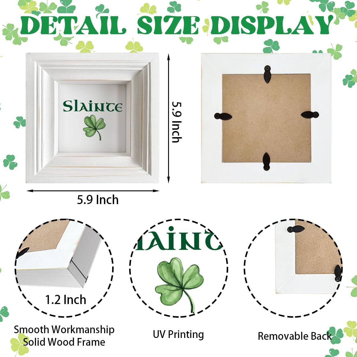 Simply Said, ST Patrick's Day Decor, 15x15 Inches Framed Wooden Sign for Home Decorate, Slainte Wood Sign Plaque, Clover Table Decor, Irish Decors, Farmhouse Decos to Shelf Decorations