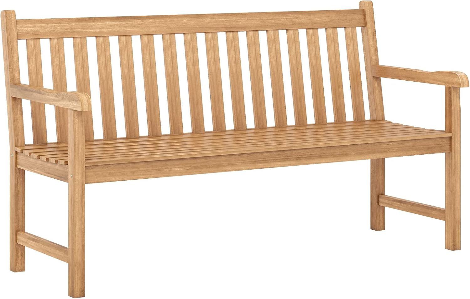 Tangkula 62" Teak Wood Outdoor Bench, 3-Seat Solid Wood Garden Patio Bench with Armrests and Backrest, Wooden Outside Porch Bench Seating Furniture for Backyard, Balcony and Park (62")