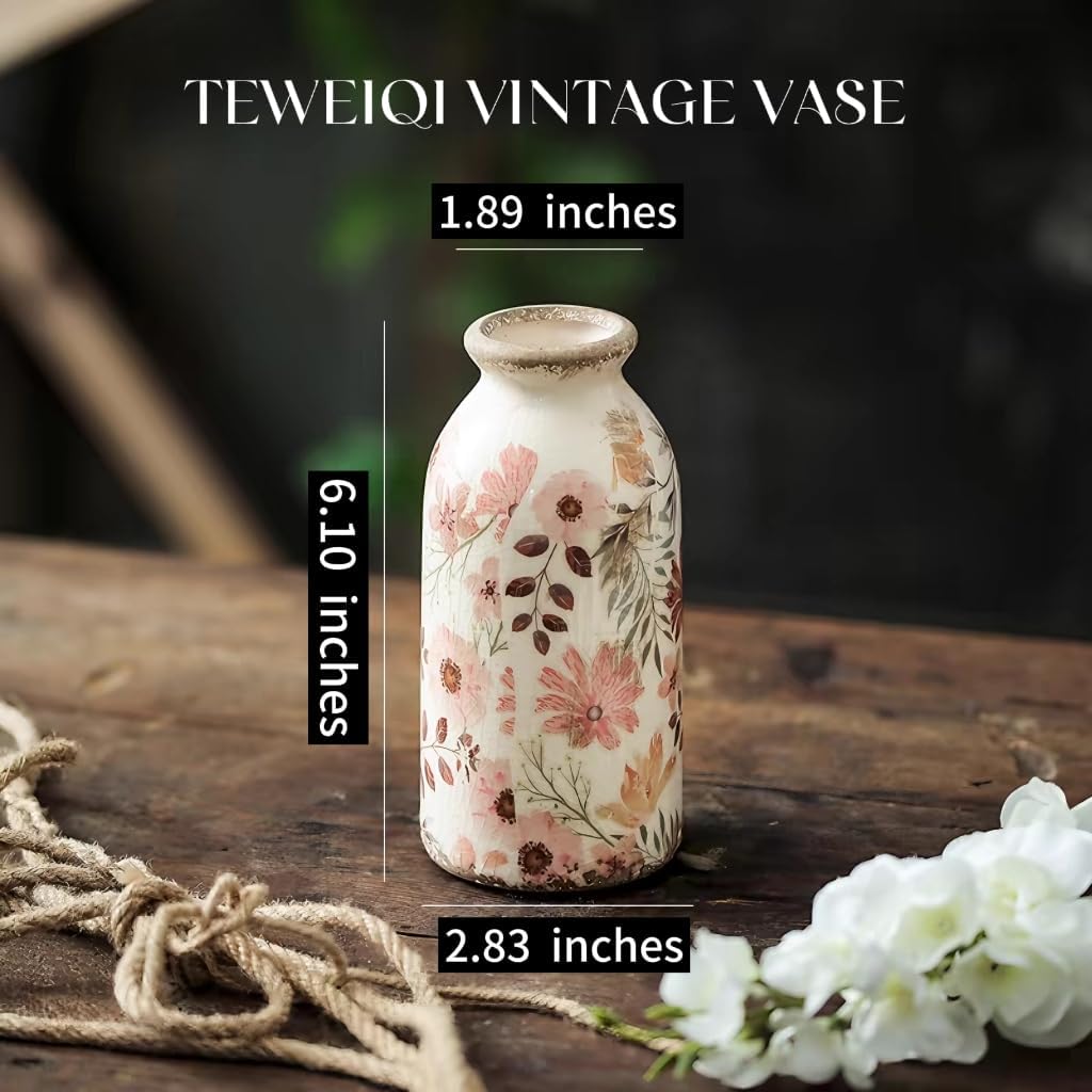 TEWEIQI Vintage Ceramic Small Vase, Farmhouse Rustic Décor, Home Decorative Vase for Your Kitchen, Bedroom, Office, Living Room, Bathroom& Shelf Centerpiece Table Decorations (Retro Creative Style S)