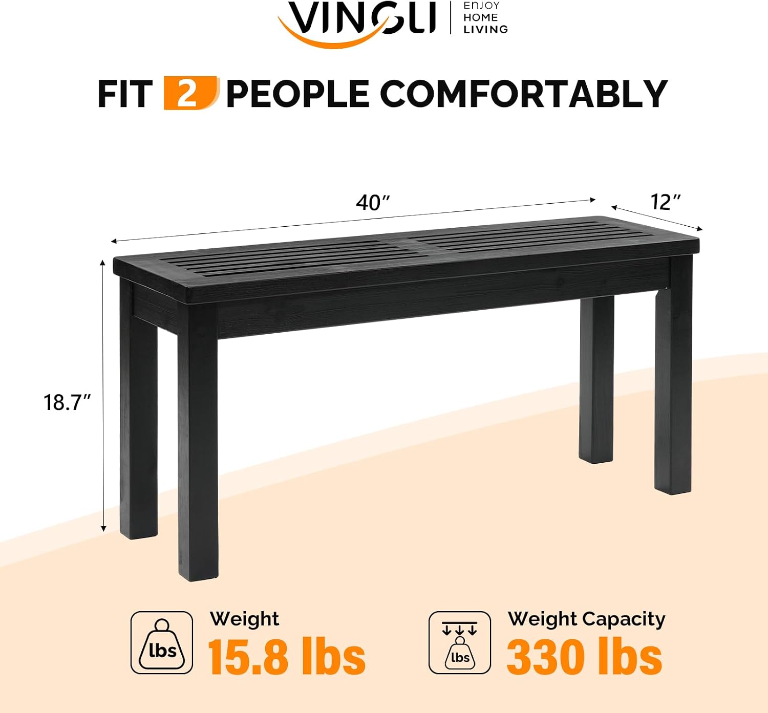 VINGLI Outdoor Wooden Bench, 40” Porch Bench Outdoor Backless Garden Bench, Small Outdoor Bench for Deck Patio Entryway (Black, 40in)