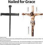 annrose Passion of Jesus Christ Crucifixion Nail Metal Cross,Jesus Christ Tabletop Crucifix,Ordination Gifts,Religious Gifts for Men Women,Religious Fathers Day Gift (Solid Wood Base)