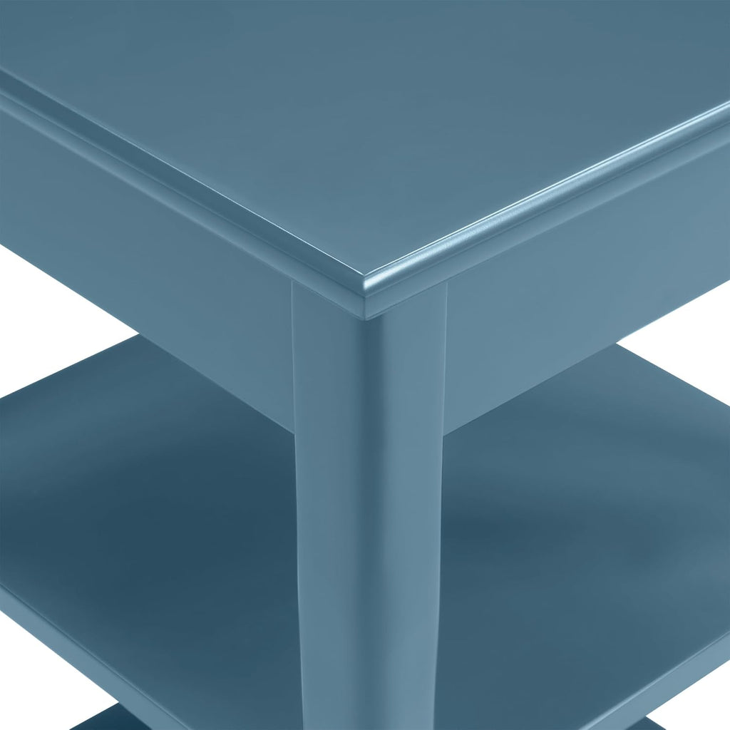 OSP Home Furnishings Golden Side Table with Lower Shelves, Solid Wood Construction, Square with Curved Legs, Blue Finish