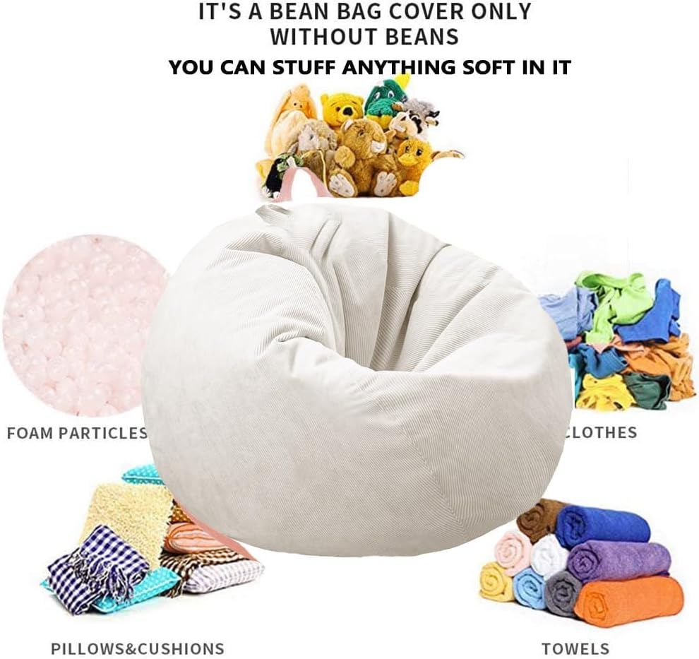 Stuffed Animal Storage Bean Bag Chair Cover (No Filler) Washable Ultra Soft Corduroy Bean Bag Cover for Organizing Plush Toys or Textile, Sack Bean Bag for Adults, Teens