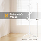 8-Hook Freestanding Coat Rack 3 Adjustable Heights White 2PCS | Easy Tool-Free Setup,Ideal for Entryway Bedroom Hallway Office,Holds Clothes Hats Handbags,Space-Saving Vertical Design