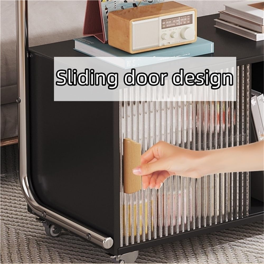 Modern Rolling Side Table End Table with Storage 360° Rollers Movable Night Stand Utility Cart Corner Table for Living Room Creative idea(Natural)