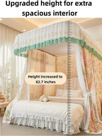 Lace Canopy Bed Curtains, U-Shaped Rail Bed Canopy with Metal Frame, Double Layer Mosquito Net Canopy for Twin Full Queen Beds, Bedroom Decor(Green,W70.9 x L86.6in)
