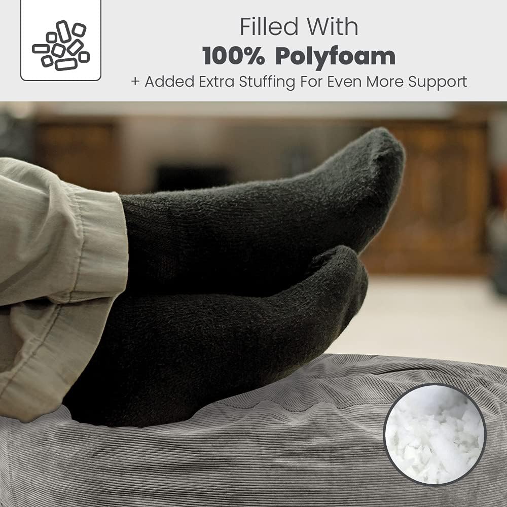 CordaRoy's Corduroy Bean Bag Pouf Footstool, Grey