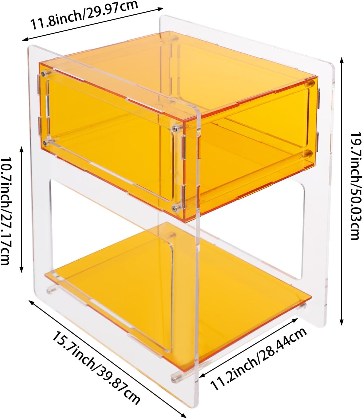 Acrylic Side Table for Living Room, Acrylic Nightstand for Bedroom, Sturdy Coffee Table Accent Furniture for Home, Apartment, Teens & Adults (Orange)