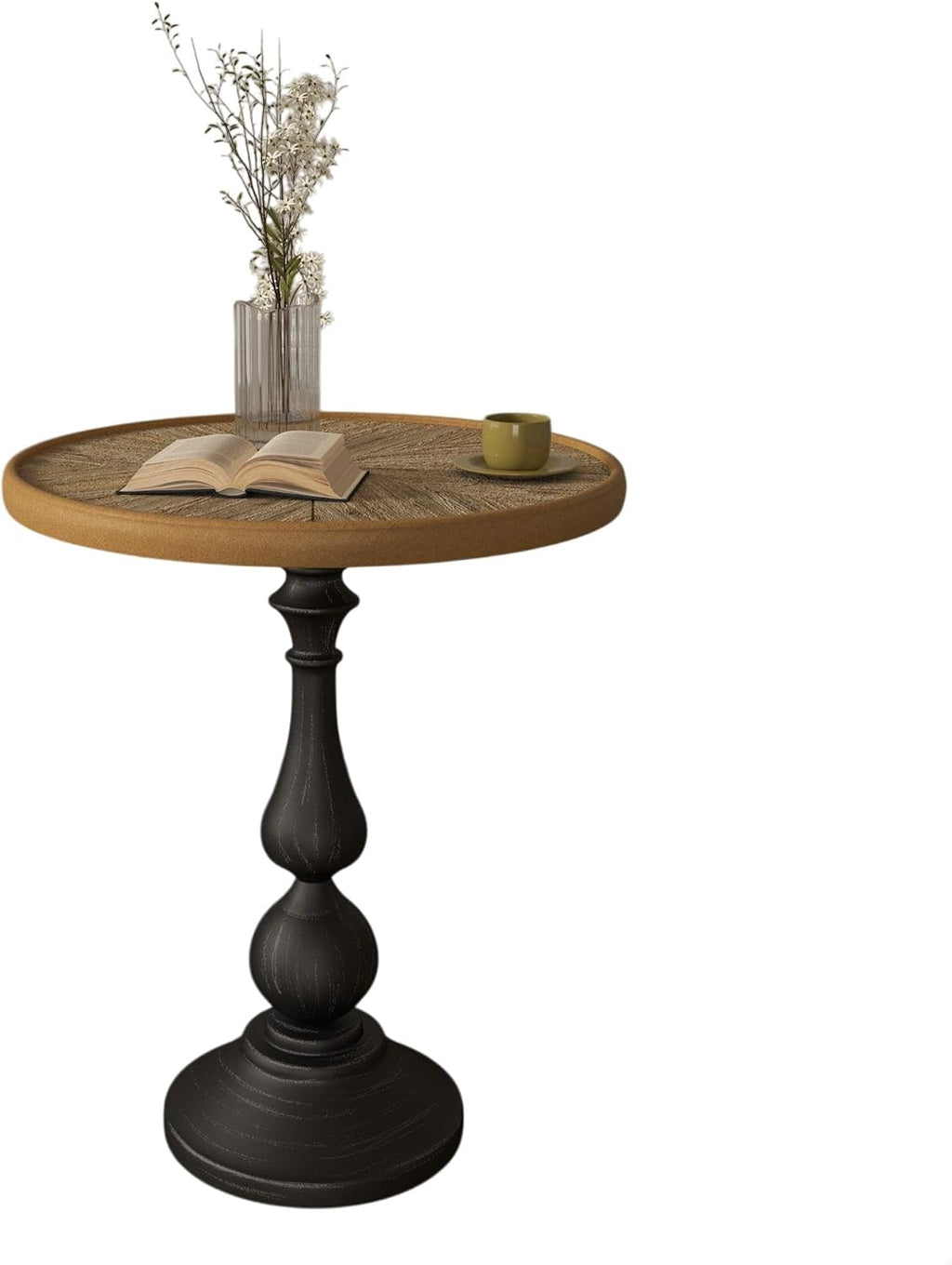 Round Retro Side Table for Drink Coffee Modern Accent Lightweight Vintage End Table with Metal Leg for Small Space Living Room Bedroom Corners Office, Natural