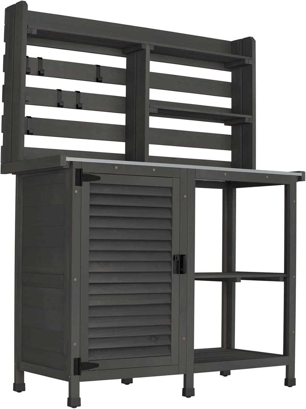 GDLF Potting Bench Table Large Garden Outdoor Work Bench Metal Tabletop Workstation with Storage Cabinet Shelf Dark Grey