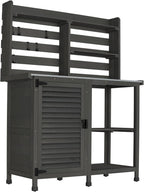 GDLF Potting Bench Table Large Garden Outdoor Work Bench Metal Tabletop Workstation with Storage Cabinet Shelf Dark Grey