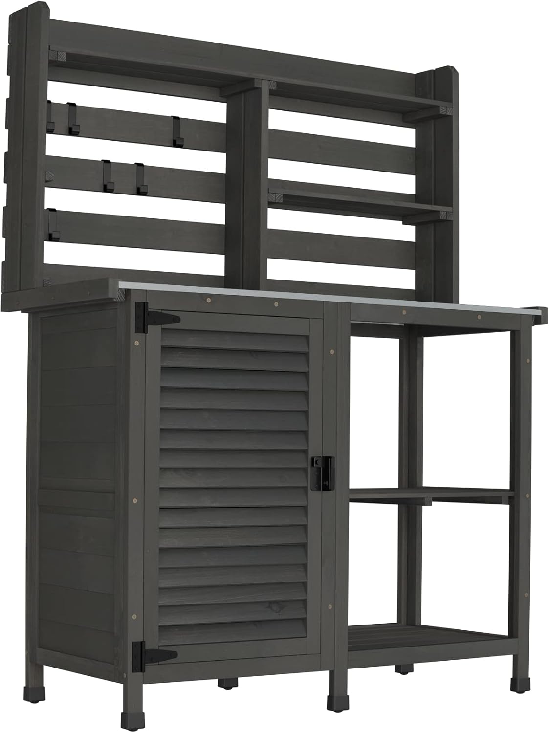 GDLF Potting Bench Table Large Garden Outdoor Work Bench Metal Tabletop Workstation with Storage Cabinet Shelf Dark Grey