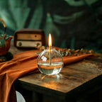 SUPERFINDINGS 2 Sets Clear Glass Oil Lamp Round Refillable Liquid Petite Oil lamp 8 x 7.4 cm Burning with Wick and Holder Included for Indoor Lighting and Outdoor Events