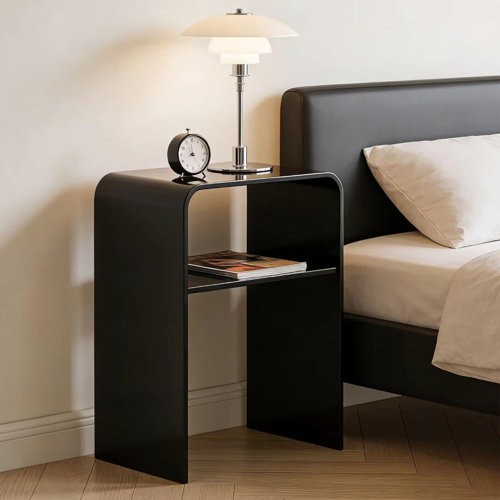 Acrylic 2-Tier End Table – 23.6”H Modern Nightstand with Shelf, Sturdy Bedside Storage for Bedroom, Living Room, Home Office, No Assembly Required (Black)
