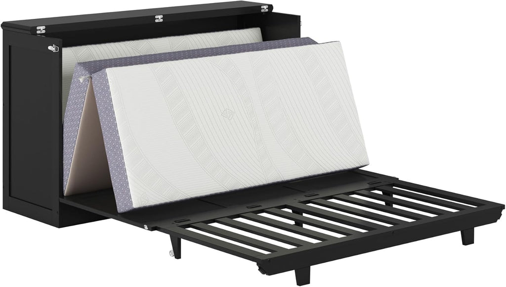 AFI, Charleston Queen Wood Murphy Bed Chest with 6" Mattress, Black