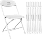 10 Pack White Plastic Folding Chairs, Portable Stackable Commercial Chairs with Steel Frame, 350 lb Capacity Indoor Outdoor Seating for Wedding Party Event Office Dining