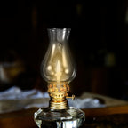 TIDTALEO Vintage Glass Oil Lamp Chimney Replacement with Metal Wick Adjuster, Kerosene Lantern Globe Accessory, Gold Tone, Suitable for Indoor Use and Camping –