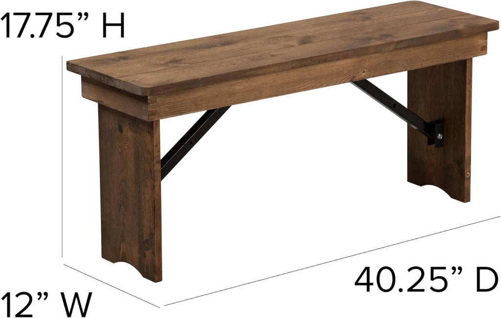 Merrick Lane Tinsley 40" x 12" Antique Rustic Solid Pine Folding Farmhouse Style Bench