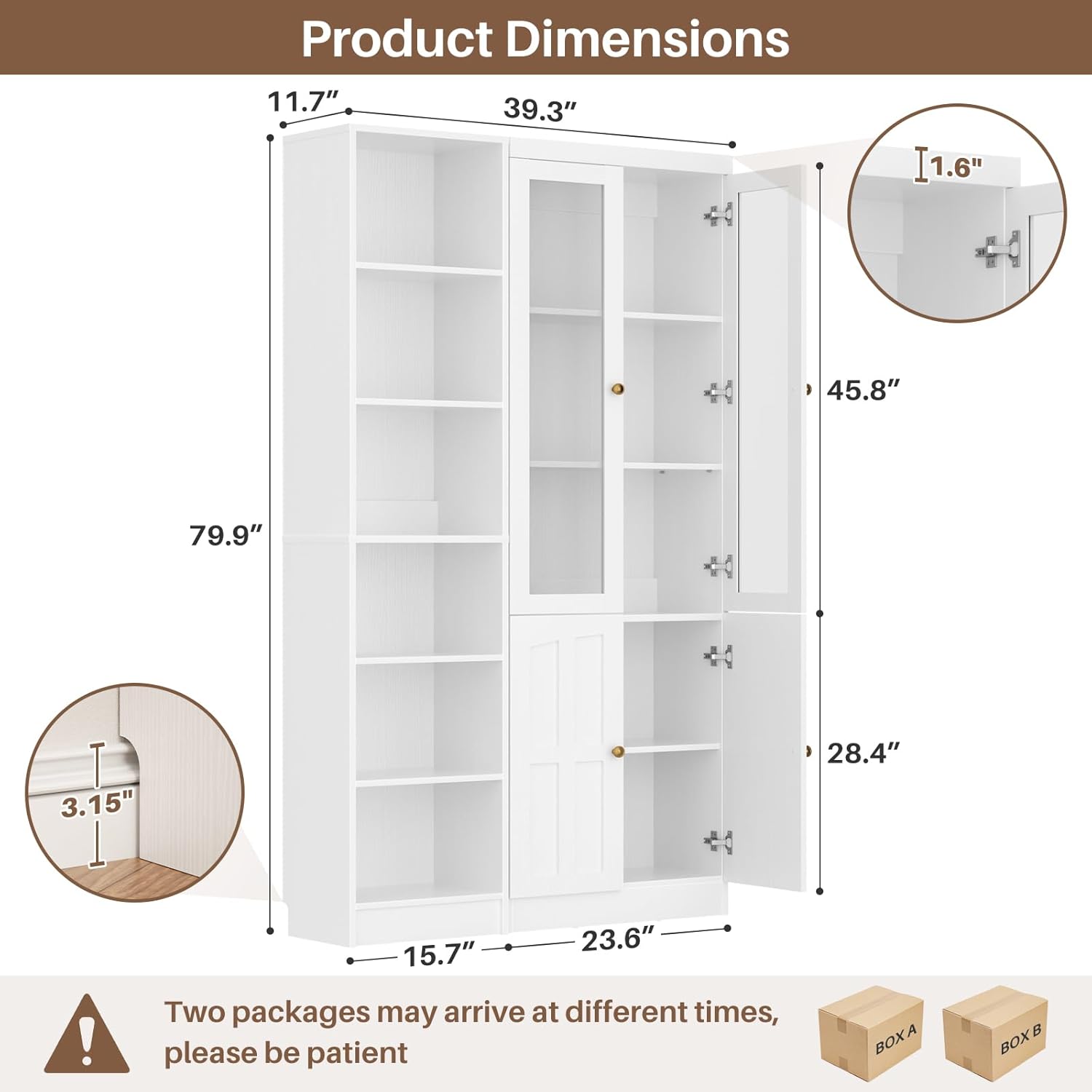Cyclysio 80" Tall Pantry Cabinet with Tempered Glass Doors, Kitchen Cabinet with Anti-Tipping Device and Adjustable Shelves, Versatile Cupboard for Kitchen, Dining, Set of 2 (White)