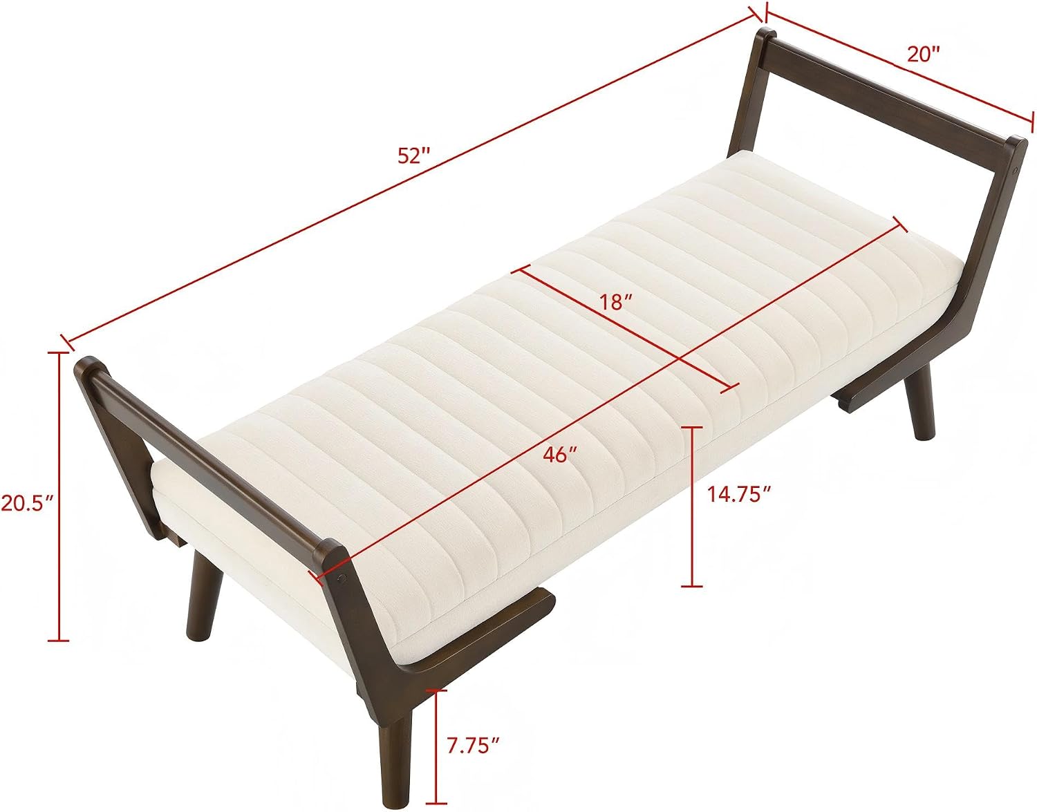Mid-Century Modern Bedroom Ottoman,52“ Upholstered Bench for End of Bed, Soft Chenille Fabric & Walnut Wood Legs for Living Room, Entryway (Beige)