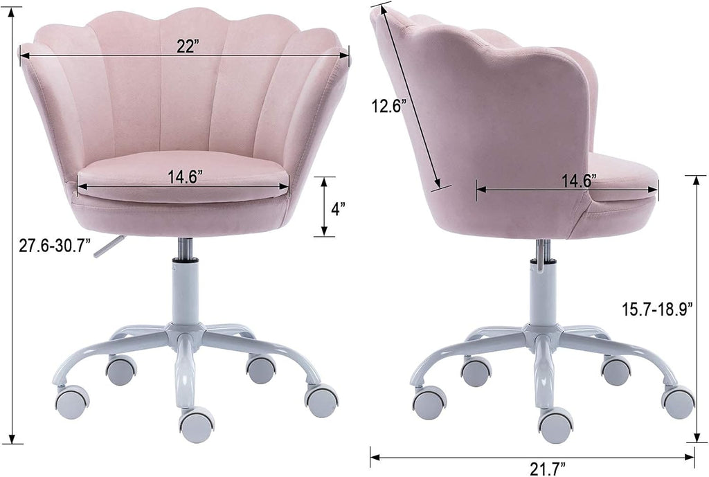 chairus Cute Kids Desk Chair Velvet Living Room Accent Armchair Upholstered Teens Vanity Chair with Seashell Back, Adjustable Swivel Children Study Chair for Computer Homework, Pink