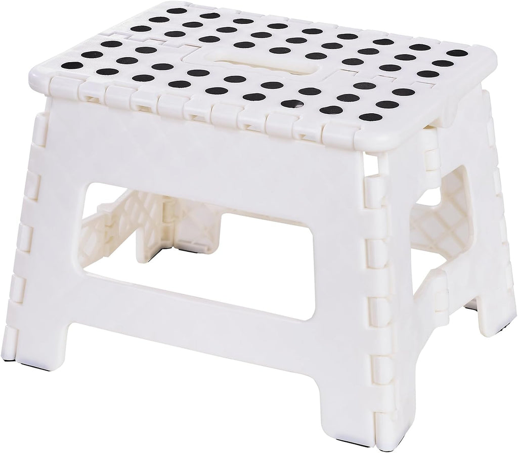 VECELO Folding Chair, Step Ladder, Width 12.6 x Depth 9.8 x Height 8.7 inches (32 x 25 x 22 cm), White, Folding Stool, Compact, Outdoor/Indoor, Convenient Storage