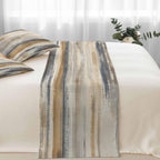California King Size Abstract Coastal Landscape Bed Runner Set 102 x 20 inch Modern Retro Mottled Beige Blue Bed Runners with 2 Matching Pillow Covers, Decorative Throw Pillowcases Bedding Scarf