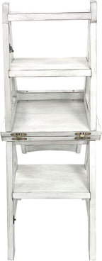 Carolina Chair & Table Antique Folding Library Ladder Chair - Convertible 2-in-1 Chair, Foldable Ladder Seat with Storage Shelf - Multifunctional Furniture for Bedroom, Dining (Antique White)