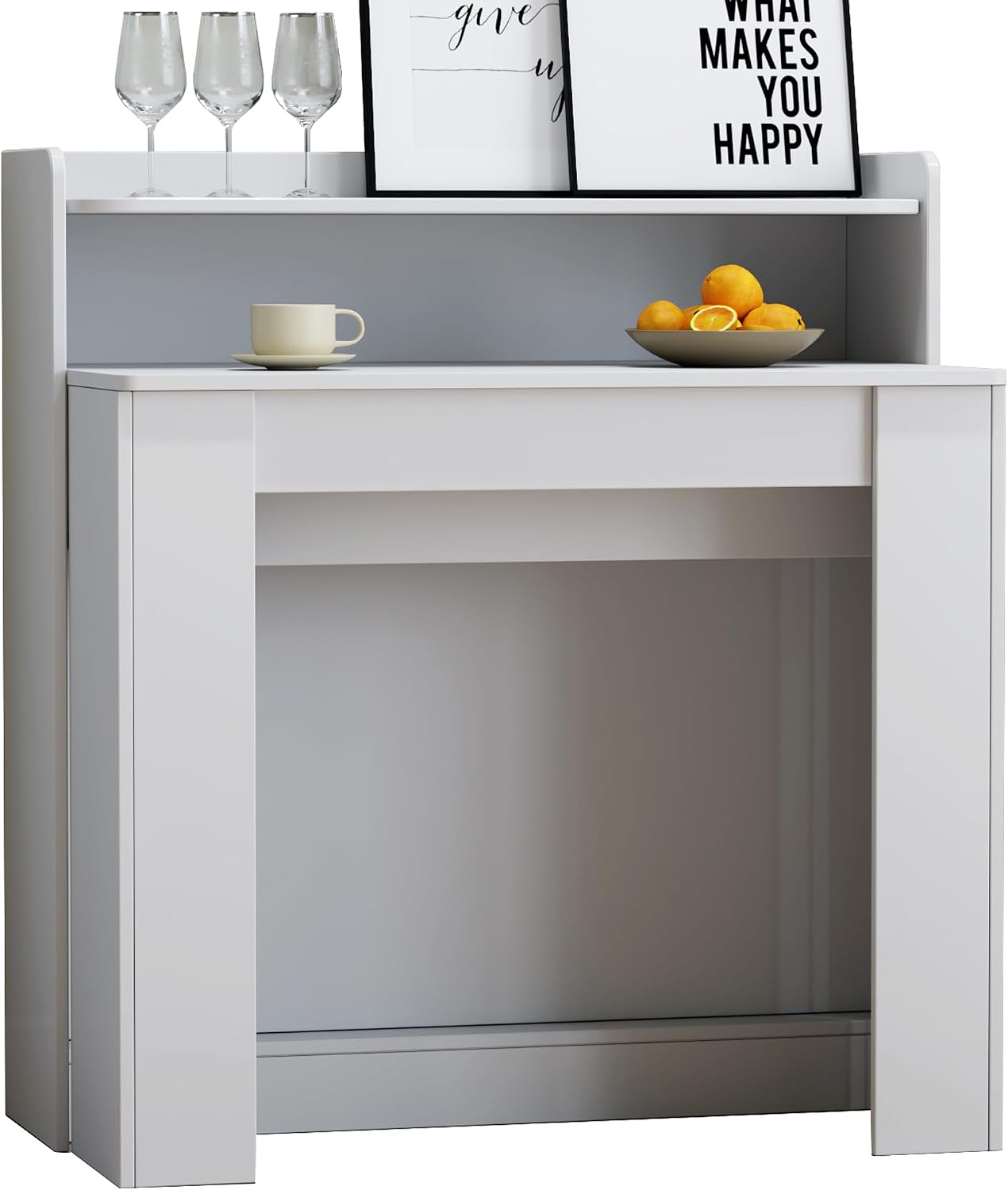 Transformer Dining Table, Extendable Console to Dining Table for 9, Folding Space Saving Dining Room Table Multipurpose Use, White