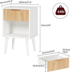 MAHANCRIS White Fluted Nightstand, Modern Bedside Table with Drawer and Opening Storage, Night Stand with Wood Legs, End Table Side Table for Living Room, Bedroom, Small Space, Natural ETBN6201