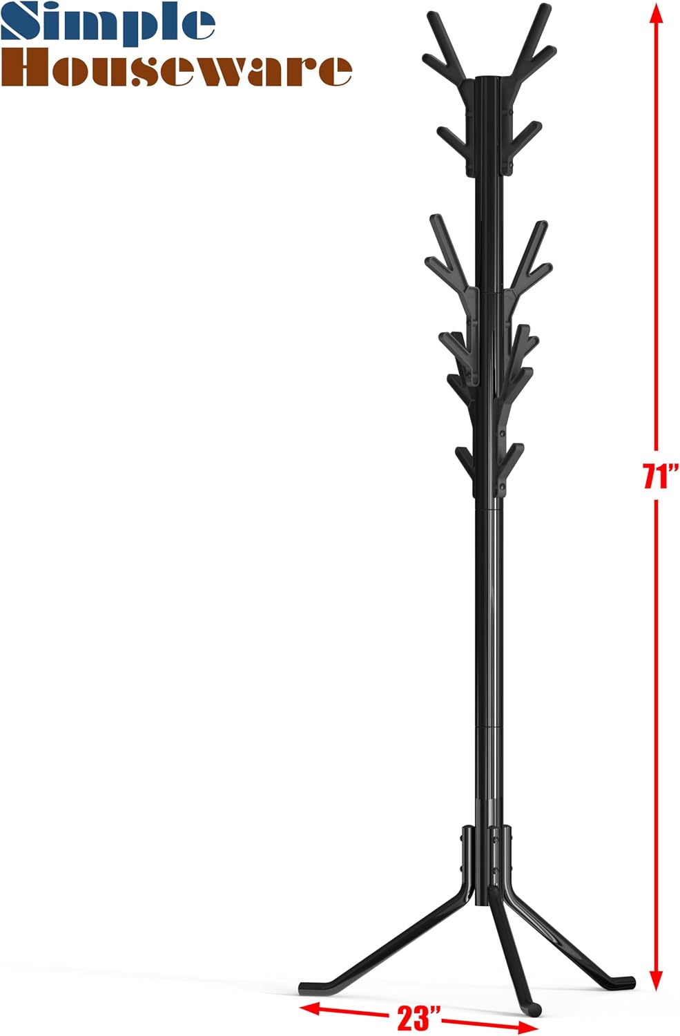 Simple Houseware Standing Coat/Hat Hanger Tree Shaped Rack, 18 Hooks, Black | For Entryway, Bedroom, and Hallway
