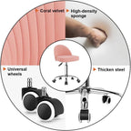 KKTONER Rolling Stool Swivel Office Chair Velvet Vanity Chairs Height Adjustable stools with Back for Bedroom Home Makeup Cosmetic Drafting(Pink)