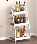 3-Tier Liquor Stand for Home Bar, Trapezoid Freestanding Whisky Bottle Holder with Fences, Stepped Versatile Liquor Bottle Display Shelf, Corner Floor Bar Stand for Liquor Storage, White