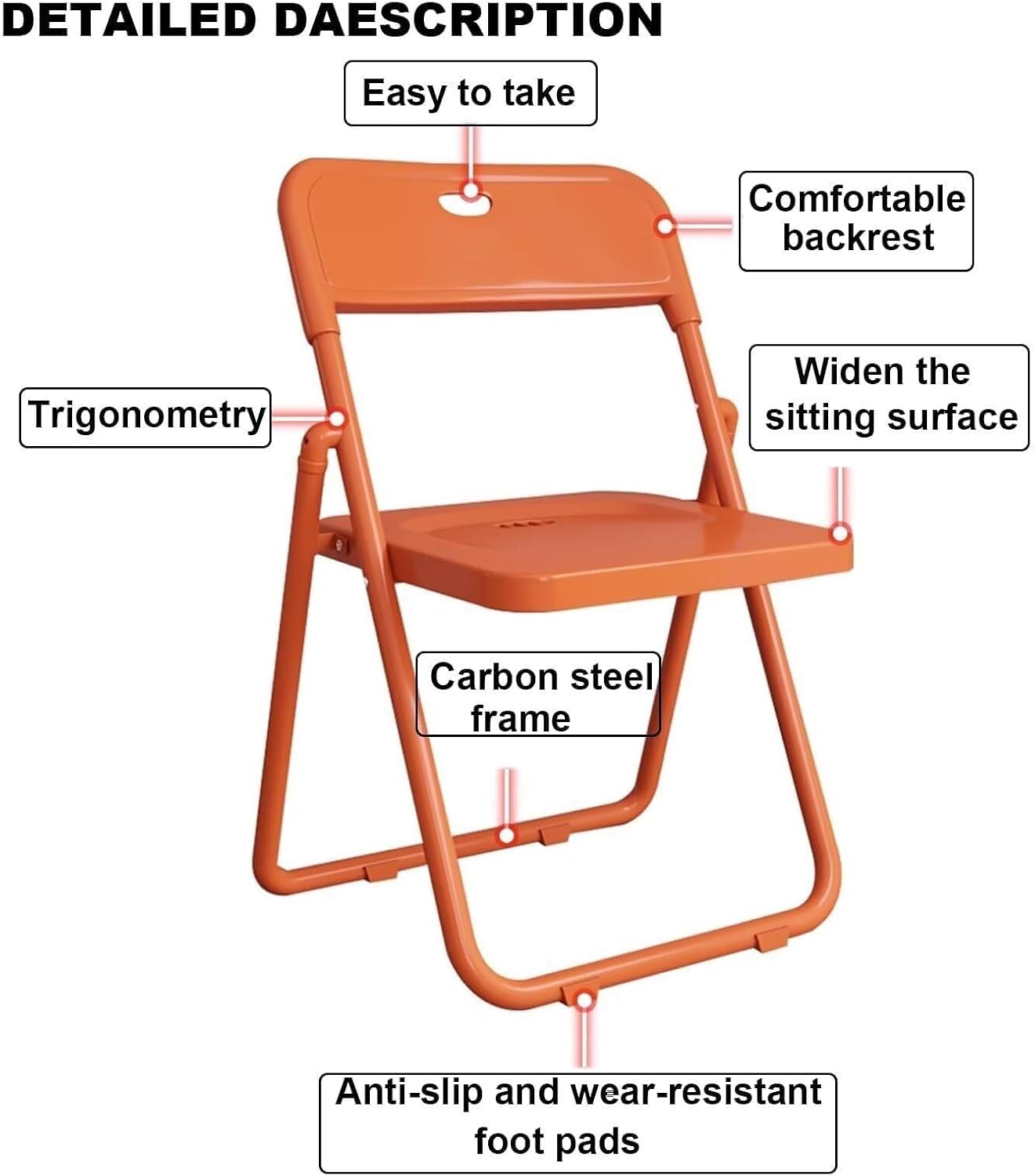 Plastic Folding Chairs - Pack of 1 Portable Folding Chairs for Dining, Office, Vanity, Makeup, Study & Home Soft Seating(Rojo)