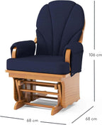 Foundations Lullaby Wood Base Glider Rocker - Baby Feeding and Rocking Chair for Nursery, Daycare Environment - Nursery Rocking Chairs with Padded Foam Arm Rests - (Natural/Blue)