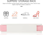Happyyami Foldable Pink Wall Mounted Shoe Rack with No Punch Installation, Plastic Sturdy Rails Storage Organizer for Sandals and High Heels, Space Saving Shoes Holder for Doorway
