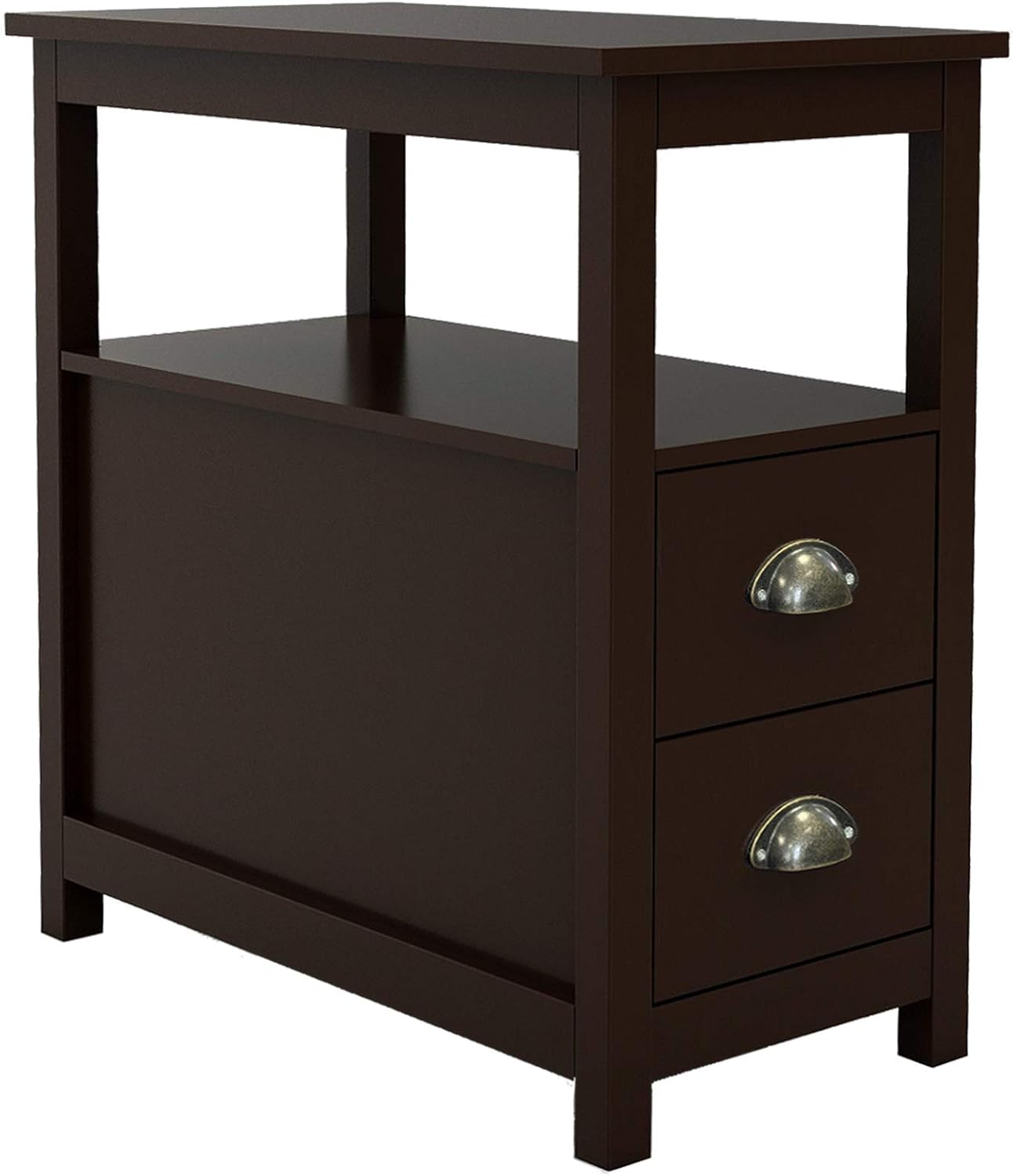 23.6" x 11.8" x 24.0" MDF End Table with Two Drawers and Open Shelf Brown