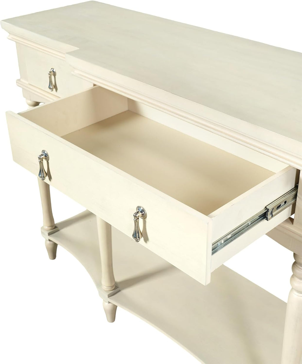 Christopher Knight Home Cally Wood Console Table with Drawers & Bottom Shelf, Narrow Entryway Table with Turned Roman Legs, Traditional Rectangular Wall Table for Living Room Study Hallway, White
