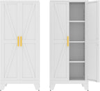 61" Tall Pantry Cabinet, White Metal Pantry Storage Cabinet, Kitchen Pantry Storage Cabinets with 2 Door and 3 Adjustable Shelves (White, 61" Modern)