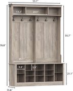 Wodeer Hall Tree with Bench and Shoe Storage, 53" Farmhouse 4-in-1 Mudroom Storage Organizer with Coat Rack, 6 Hooks, 12 Shoe Cubbies, Adjustable Shelf, for Entryway, Hallway, Living Room, Grey