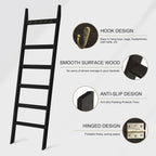 TEAKMAMA 6-Tier Blanket Ladder for Living Room and Bedroom,5.4 Ft Wall Leaning Quilt Rack with Hooks,Rustic Decorative Farmhouse Blanket Storage,Stylish Ladder Holder,Christmas Decorations,Black