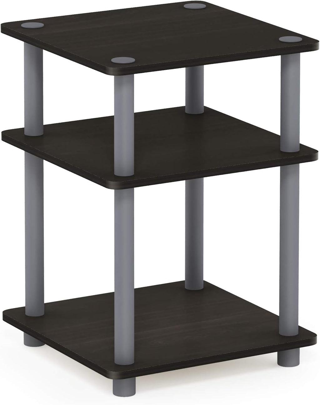 Furinno Turn-N-Tube Toolless Assembly Side Table, Grey 3-Tier End Table, Night Stand, Bedside Table for Living Room, Bedroom, Home Office, Grey Oak/Black