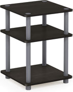 Furinno Turn-N-Tube Toolless Assembly Side Table, Grey 3-Tier End Table, Night Stand, Bedside Table for Living Room, Bedroom, Home Office, Grey Oak/Black