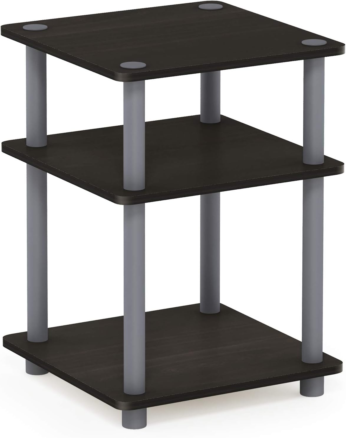 Furinno Turn-N-Tube Toolless Assembly Side Table, Grey 3-Tier End Table, Night Stand, Bedside Table for Living Room, Bedroom, Home Office, Grey Oak/Black