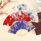 8.26x15.74Inches Handheld Folding Fan with Vintage Chinese Floral Patterns, Portable Collapsible Summer Fan, Unisex Traditional Style, Dance Performance Prop, Pocket-Sized Easy to Carry,White