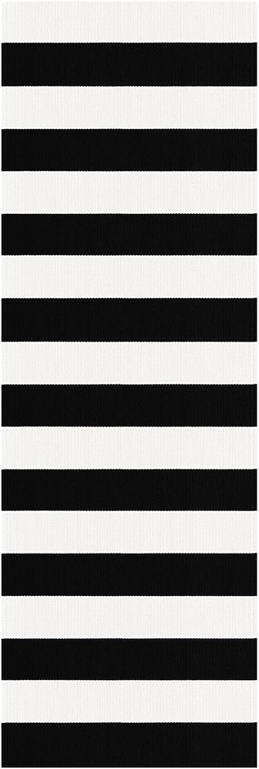 KOZYFLY Black White Striped Runner Rug 2x6 ft Woven Washable Hallway Runner Cotton Farmhouse Kitchen Rug for Entryway Porch Patio Laundry Room